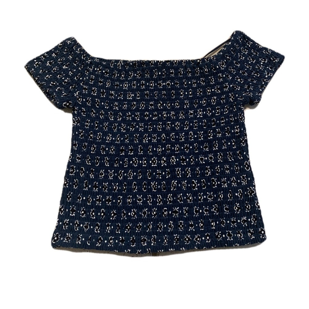 💜 Streetwear Society Blue & White Floral Smocked Off-the-Shoulder Top - Size M